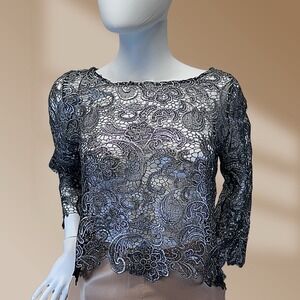 Costa Blanca Women's Black & Silver Threaded Lace Bolero Button Back Closure